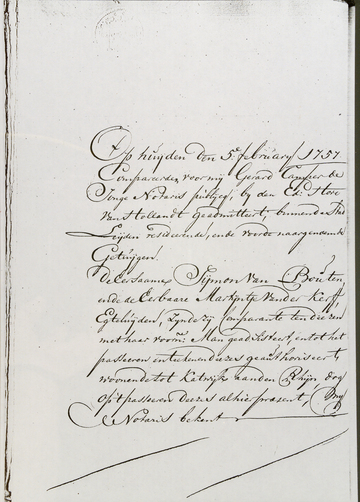 Notaris Gerard Camper de Jonghe, 5 feb 1757, blz. 1