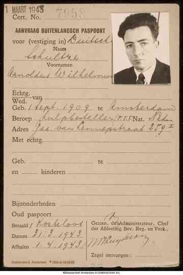 Paspoort Arnoldus Wilhelmus Schultze