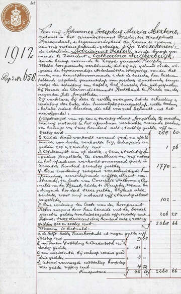 1912-12-10 NotariÃ«le akte boedelscheiding Adrianus Tielen en Maria Suijkerbuijk