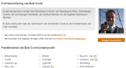 Profiel van Bob Coret op het Stamboom Forum