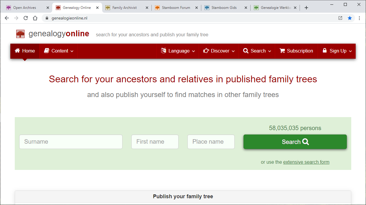 Screenshot Genealogy Online