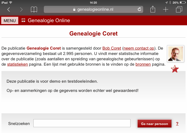Genealogy Online on iPad